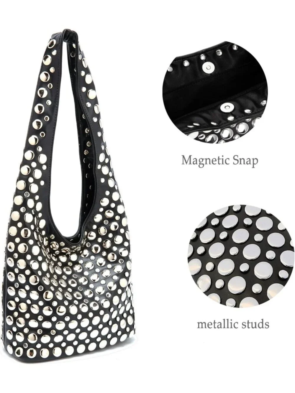 Trendy Studded Hobo Bag with Rivets | Y2K Bucket Purse & Shoulder Tote for Women